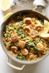 Excessive Protein Rooster Meatball Lemon Orzo Skillet